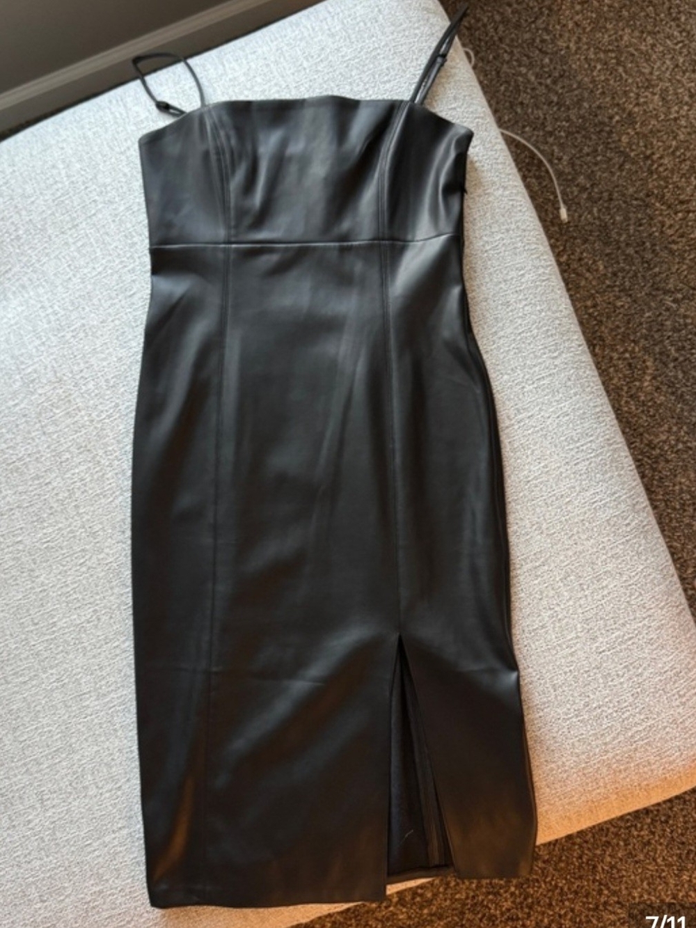 Express Body Contour Faux Leather Midi Dress With Slit